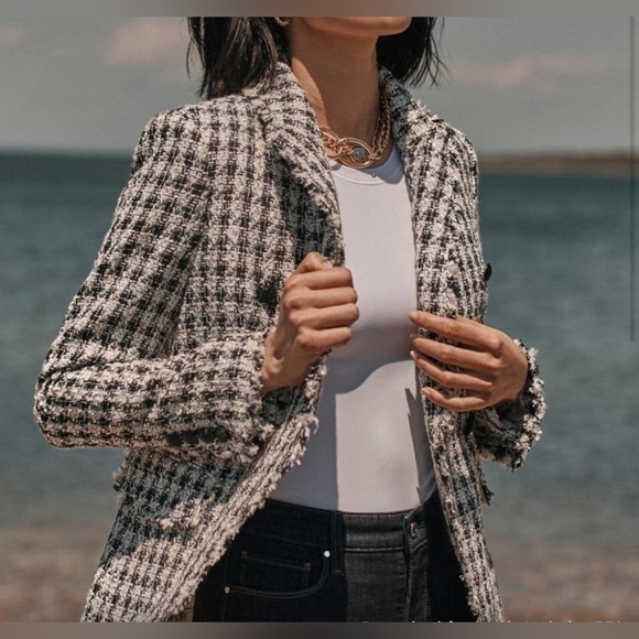 WHBM® Tweed Houndstooth Buttoned Studio Blazer Size S/XS - Picture 2 of 14